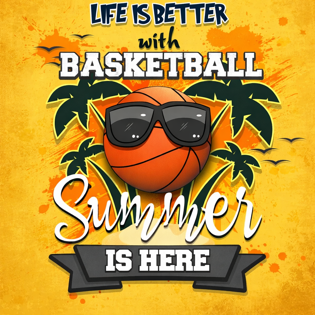 Summer basketball vibes with palm trees